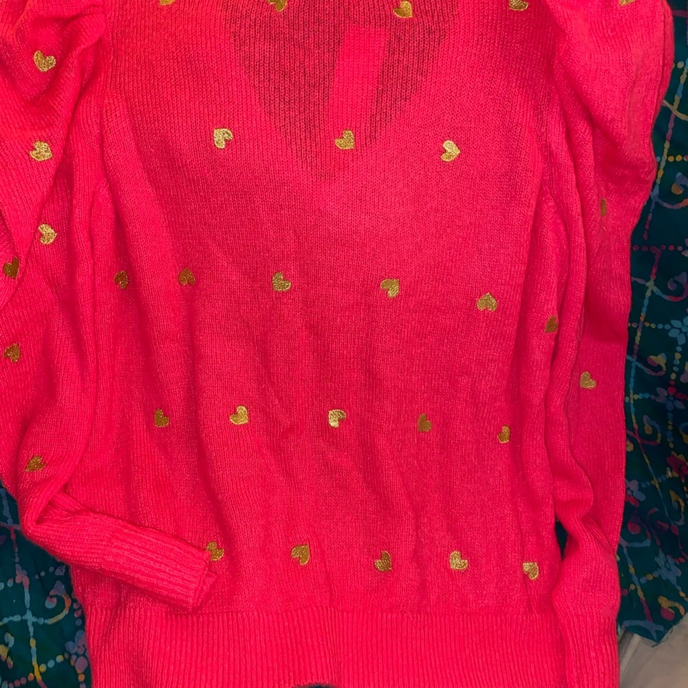 Lilly Pulitzer Women's Louellie Pink Embroidered Gold Heart Knit Sweater Size XL